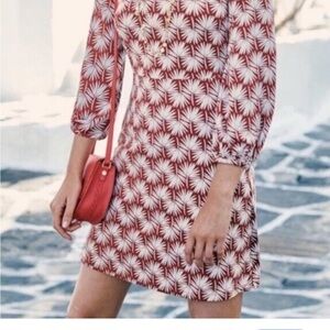 BODEN Lucie Jersey Tunic Dress in Rust Red Leaf Print